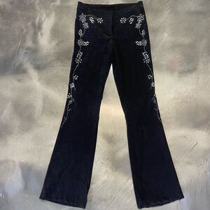 ❌SOLD❌Vintage XOXO Black velvet flare pants with floral stud embroidery